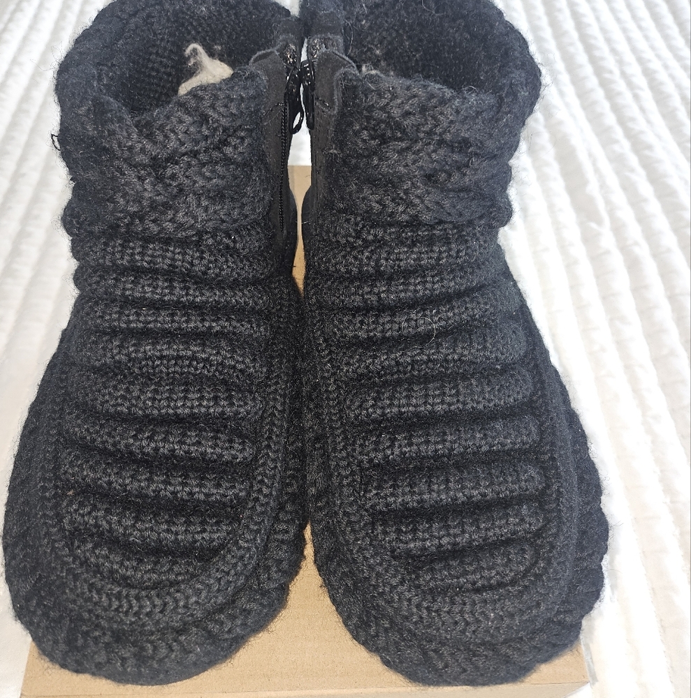 Black Knit Slipper Boots